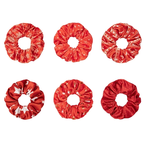 Chouchous De Noël Rouges Velours Doux Élastiques À Cheveux Imprimé Flocon De Neige Renne Coiffure De Fête Femmes