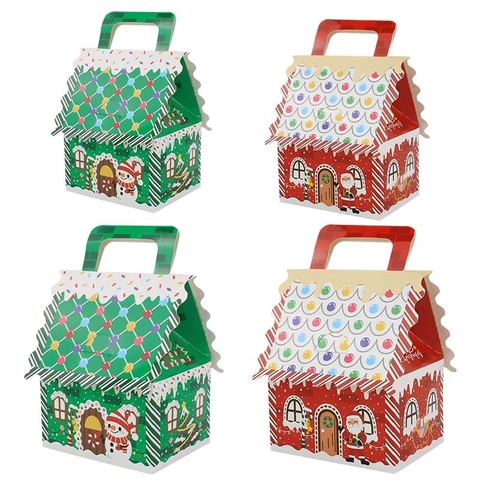 Scatole Regalo Caramelle Natale Carta Kraft Forma Casa Pan Di Zenzero Confezione Biscotti Portatile Festa