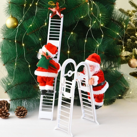 Babbo Natale Elettrico Giocattolo Arrampicante Figura Animata Musicale Decorazione Appesa Natale Peluche Plastica Regalo