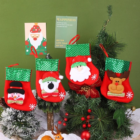 Calza Di Natale Decorazione Da Appendere Feltro 3D Babbo Natale Pupazzo Di Neve Renna Orso Carattere Campana Sacchetto Festa