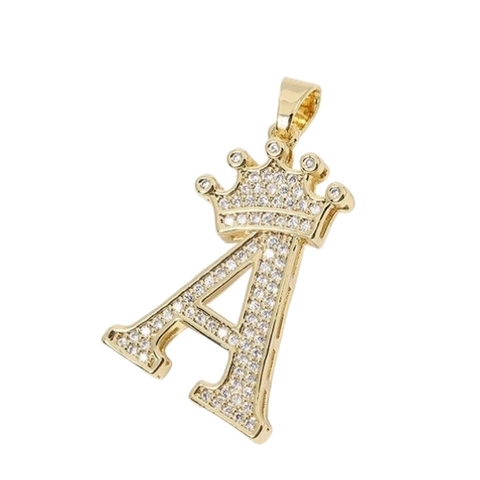 Pendente Lettera Alfabeto Con Corona Rame Micro Pavé Zirconia Gioielli Moda Hip Hop Per Uomini Donne