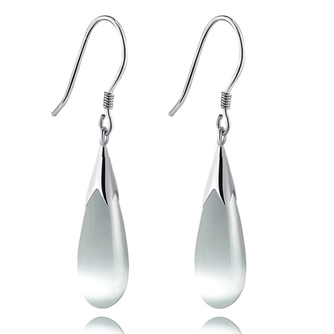 925 Sterling Zilver Kunstmatige Kattenoogsteen Traan Oorbellen Elegante Waterdruppel Oorhaak Voor Vrouwen Mode Sieraden