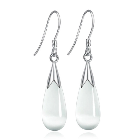 925 Sterling Zilver Kunstmatige Kattenoogsteen Traan Oorbellen Elegante Waterdruppel Oorhaak Voor Vrouwen Mode Sieraden