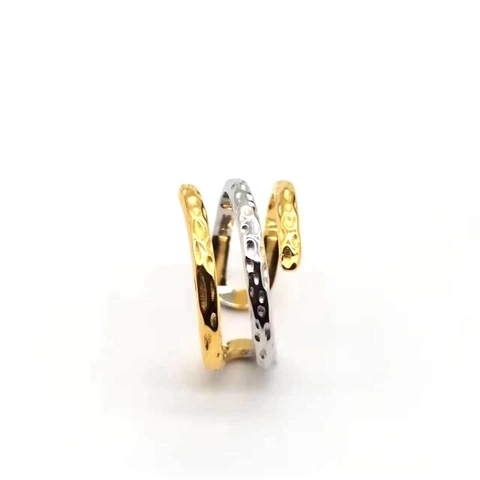 Bague Ouverte En Argent Sterling 925 Pour Femmes Texture Martelée Spirale Multi Couches Bicolore Anneau Réglable