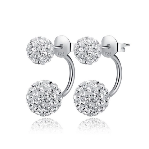 Classic 925 Sterling Silver Double Ball Rhinestone Stud Earrings Shamballa Round Bead Double-sided Earrings For Women Wedding Party Jewelry
