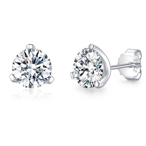 Minimalist 925 Sterling Silver Zirconia Stud Earrings Three Claw Round Clear Zirconia Earrings For Women Dainty Jewelry