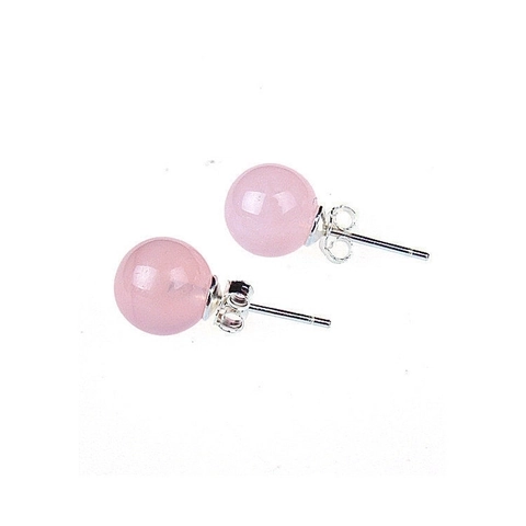 S925 Sterling Silver Natural Rose Quartz Stud Earrings Minimalist Round Pink Stone Geometric Jewelry For Women Dating Gift