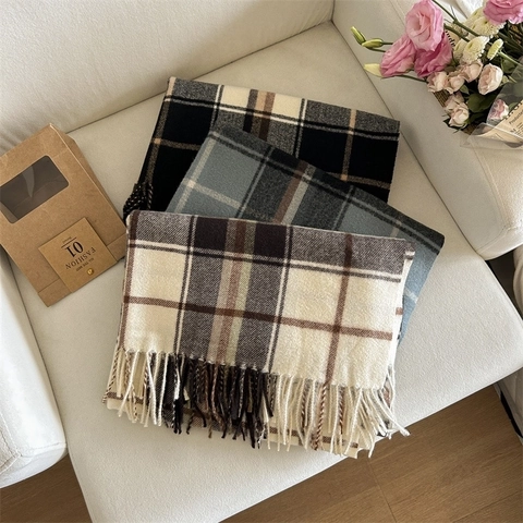 Sciarpa A Quadri Finta Cashmere Inverno Caldo Frange Scialle Stile Coreano Morbido Traspirante Scaldacollo Per Donna