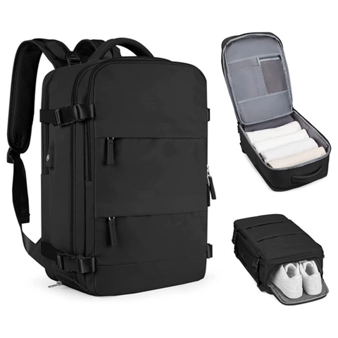 Large Capacity Travel Backpack Waterproof Polyester With USB Charging Port And Shoe Compartment Business Laptop Bag Unisex