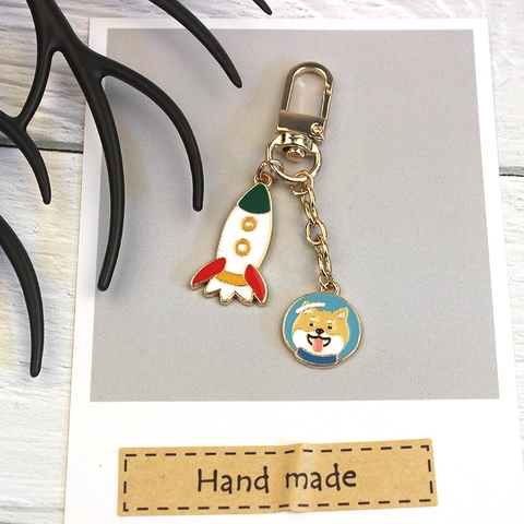Alloy Enamel Cartoon Dog Astronaut Rocket Charms For DIY Jewelry Making Pendants Craft Accessories Cute Hand Made