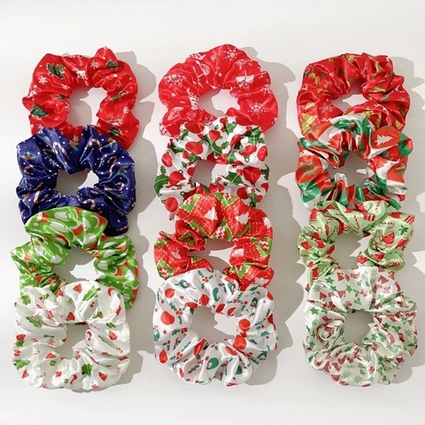 Chouchous De Noël En Satin Élastiques À Cheveux Motifs De Fêtes Père Noël Flocons Accessoires Cheveux Femmes