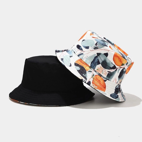 Cappello Da Pescatore Reversibile Tela Cotone Stampa Frutta Cachi Protezione Solare Pieghevole Streetwear Per Donna E Uomo