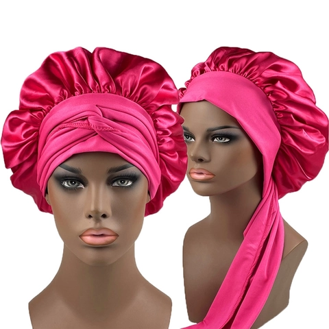 Satin Sleeping Cap Wide Brim Hair Bonnet With Long Ribbon Tie Satin Night Hat For Curly Hair Soft Sleep Head Cover