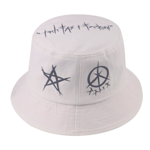 Cappello da Pescatore Unisex Streetwear Graffiti Stampa Stella Nero Bianco Color Block Cotone Tela Parasole Punk Stile