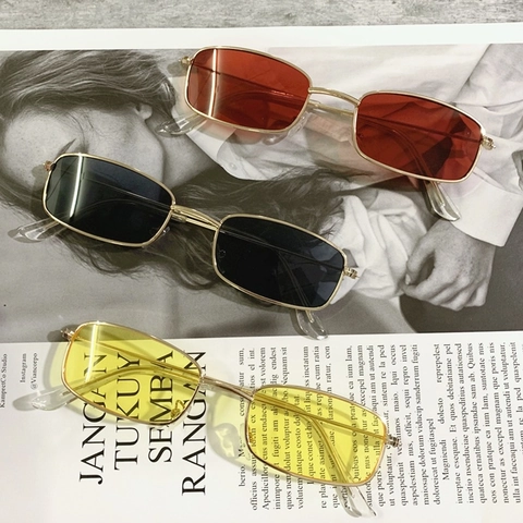 Gafas De Sol Cuadradas Rectangulares Retro Mujeres Hombres Marco Metal UV400 Lente Resina Y2K Moda