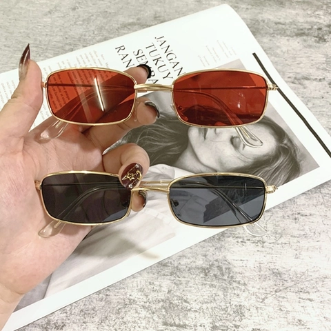 Gafas De Sol Cuadradas Rectangulares Retro Mujeres Hombres Marco Metal UV400 Lente Resina Y2K Moda