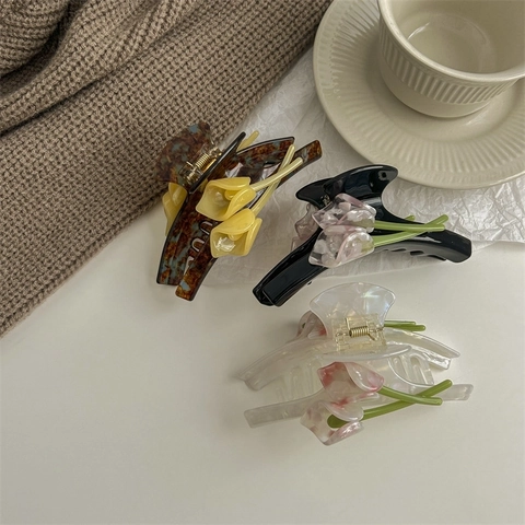 Large Acetate Flower Hair Claw 3D Calla Lily Shark Clip Upscale Non-Slip Updo Styling Tool For Women