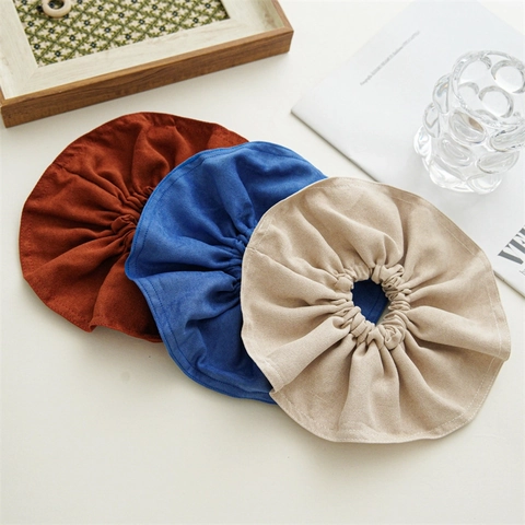Large Oversized Fabric Scrunchies Ruffled Elastic Hair Ties Fashion Accessories For Women Solid Color Handmade