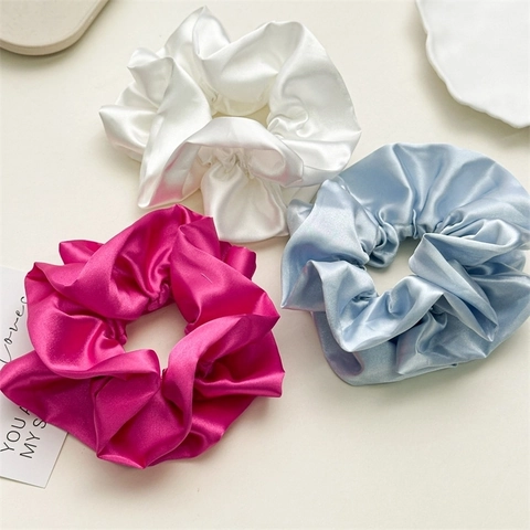 Glossy Satin Scrunchies Double Layer Pleated Satin Texture Hair Ties High Elastic Hair Bands For Women Girls Sweet