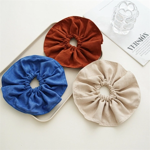 Large Oversized Fabric Scrunchies Ruffled Elastic Hair Ties Fashion Accessories For Women Solid Color Handmade