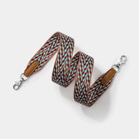 Replacement Bag Strap Wide Shoulder Strap Polyester Woven Crossbody Belt Cowhide Leather Ends Metal Buckle Western Retro Geometric Pattern Adjustable Strap