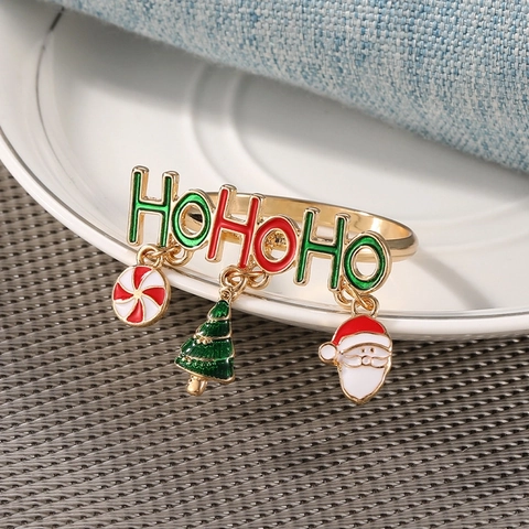 Ronds De Serviette De Noël Alliage Émail Lettres HOHOHO Pendentifs Père Noël Arbre Décoration De Table Accessoire