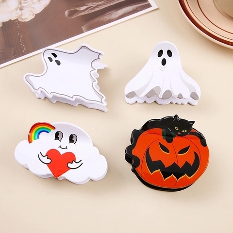 Halloween Haarklammern Acryl Geist Kürbis Katze Shark Clip Festival Kopfschmuck Für Frauen Mädchen Süßes Haar Accessoire