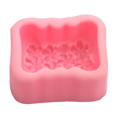 Molde Silicona Patrón Flores Hojas Para Jabón Artesanal Fondant Chocolate Yeso Bricolaje Rectángulo Rosa