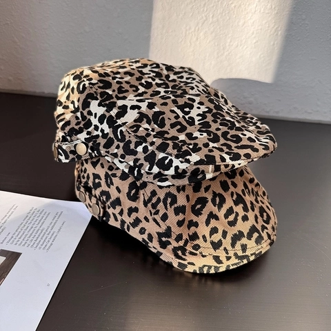 Vintage Luipaardprint Platte Pet Voor Dames Polyester Ivy Cap Newsboy Hat Streetwear Stijlvolle Bedrukte Eendenbek Pet