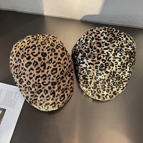 Vintage Luipaardprint Platte Pet Voor Dames Polyester Ivy Cap Newsboy Hat Streetwear Stijlvolle Bedrukte Eendenbek Pet