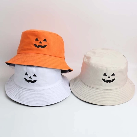 Wendbarer Fischerhut Baumwolle Polyester Sonnenschutz Halloween Kürbis Stickerei Retro Faltbar Outdoor Unisex