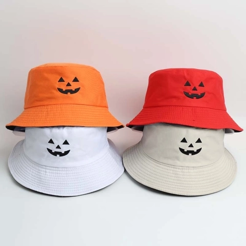 Wendbarer Fischerhut Baumwolle Polyester Sonnenschutz Halloween Kürbis Stickerei Retro Faltbar Outdoor Unisex