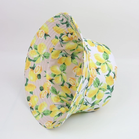 Reversible Digital Printed Bucket Hat Retro Fruit Lemon Skull Sloth Floral Pattern Sun Protection Polyester Fisherman Hat For Outdoor Unisex