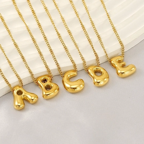 Collar Con Colgante De Letra De Burbuja Inicial Acero Inoxidable Chapado En Oro De 18K Joyas Para Mujer