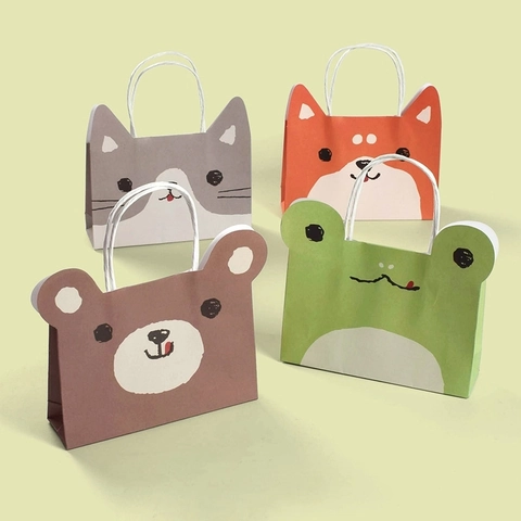 Cute Cartoon Animal Kraft Paper Gift Bags With Handle For Party Kindergarten Graduation Frog Cat Dog Bear Cute Design