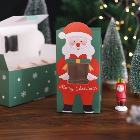 Christmas Gift Box White Cardboard Santa Claus Pattern Clear Window Party Favor Candy Packaging Festive Holiday Decor