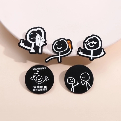 Divertente Spilla Meme Omino a Stecco in Lega di Zinco Spilla in Smalto Gioiello Divertente Regalo per Vestiti Borsa Accessori