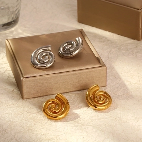 Spiral Twist Stud Earrings Gold Plated Stainless Steel Geometric Screw Pattern Vintage Fashion Jewelry For Women