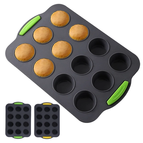 Stampo Per Muffin In Silicone Multi Cavità Stampo Per Cupcake Teglia Da Forno Antiaderente Resistente Al Calore Con Manici Antiscivolo