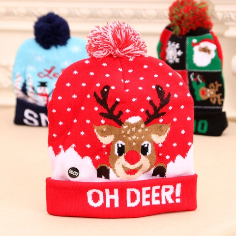 LED Leuchtende Strickmütze Weihnachten Beanie Bunte Blinkende Feiertagsparty Xmas Neuheit Cartoon Erwachsene Kinder