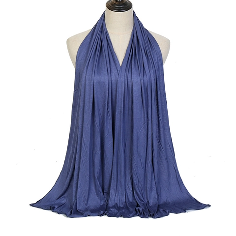 Women Jersey Hijab Scarf Solid Color Elastic Mercerized Cotton Soft Breathable Muslim Shawl Wrap Headscarf