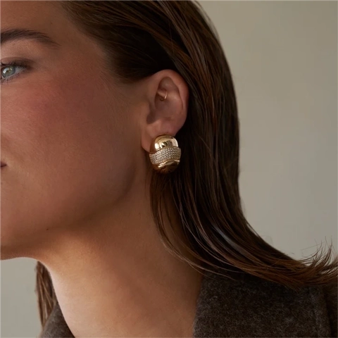Hoop Earrings Stainless Steel 18K Gold Plated Cubic Zirconia Inlaid Geometric Oval Fashion Jewelry For Women Elegant