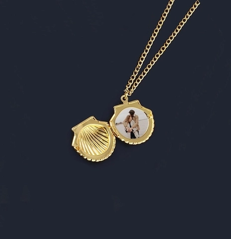 Collar de Relicario de Concha de Acero Inoxidable Colgante de Marco de Fotos de Vieira Joyería Conmemorativa para Mujeres Hombres Regalo