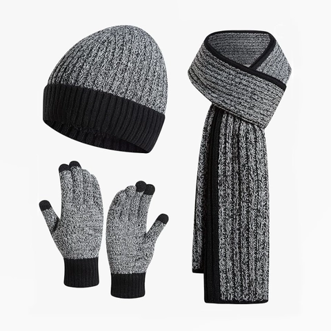 Bonnet Écharpe Et Gants D'hiver Tricotés Acrylique Doublés Polaire Écran Tactile Bloc De Couleur Accessoires Extérieur