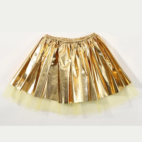 Mädchen Plissee Tutu Rock Metallic Regenbogen Glänzend Tanz Party Prinzessin Kostüm Elastische Taille Mit Tüllfutter