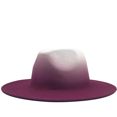 Gradient Ombre Fedora Hat Woolen Felt Wide Flat Brim British Style Jazz Cap Fashion Winter Accessories For Men Women