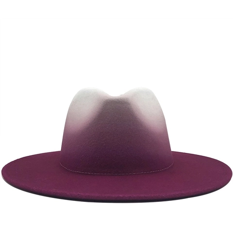 Gradient Ombre Fedora Hat Woolen Felt Wide Flat Brim British Style Jazz Cap Fashion Winter Accessories For Men Women