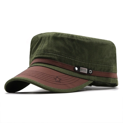 Casquette Cadet Vintage Broderie Étoile en Coton Décor Métallique Chapeau Plat Homme Femme Pare-Soleil Voyage Extérieur