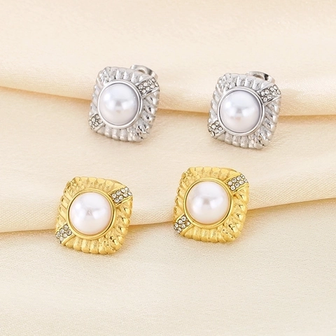 Orecchini A Lobo Con Künstliche Perle E Strass Acciaio Inossidabile Stile Francese Geometrico Conchiglia Fiore Gioielli Per Donna