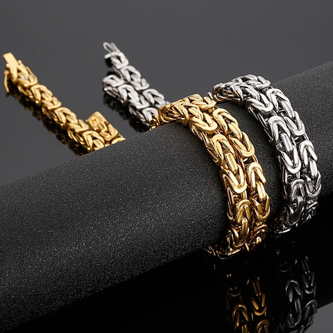Collar De Cadena Bizantina De Acero Inoxidable Para Hombre Cadena De Rey Joyería Estilo Punk Vintage Uso Diario